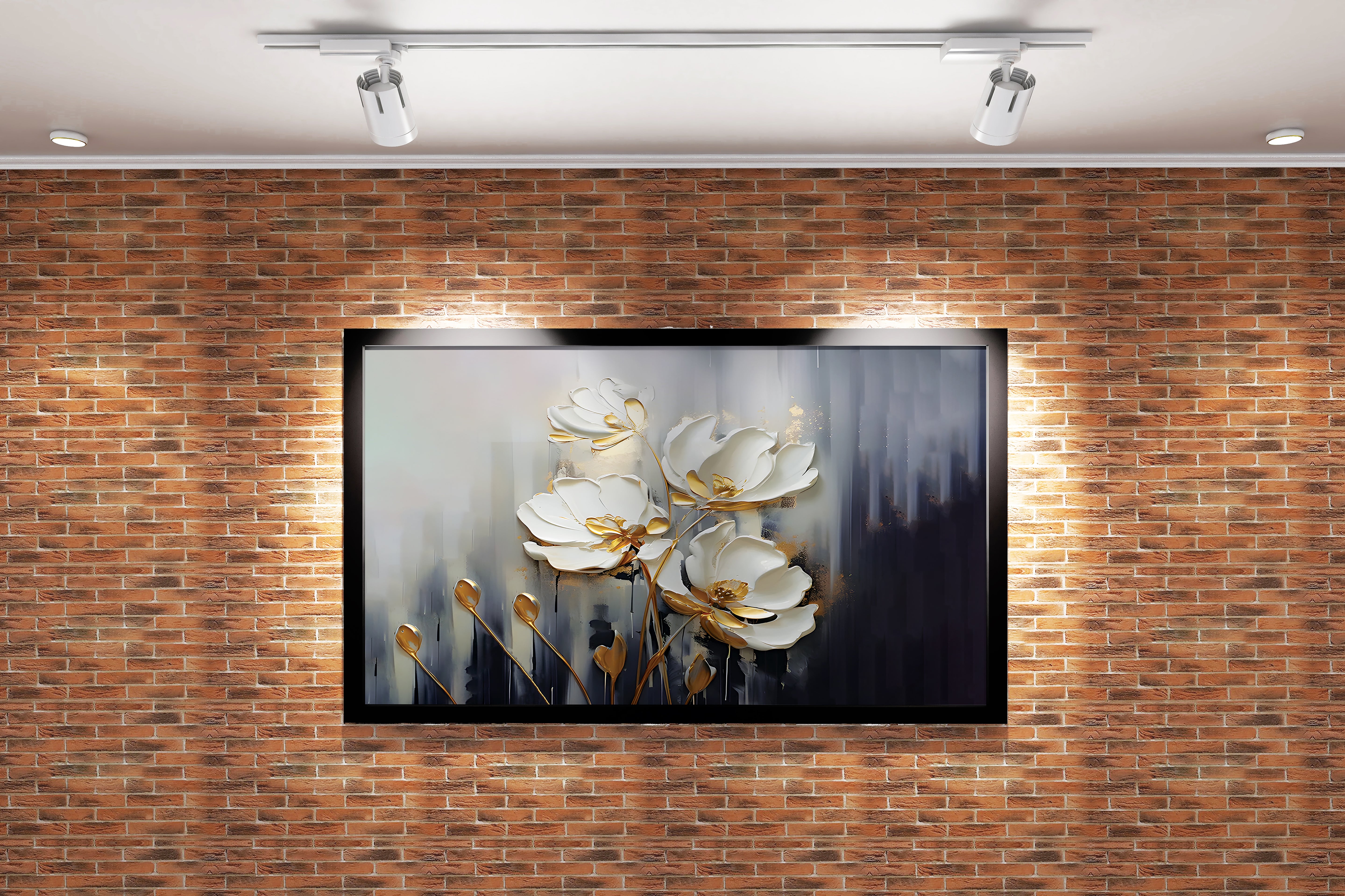 flower motif, white relief, art, kanvas tablo
