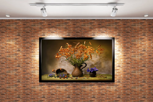 flower motif, old vase, art, kanvas tablo