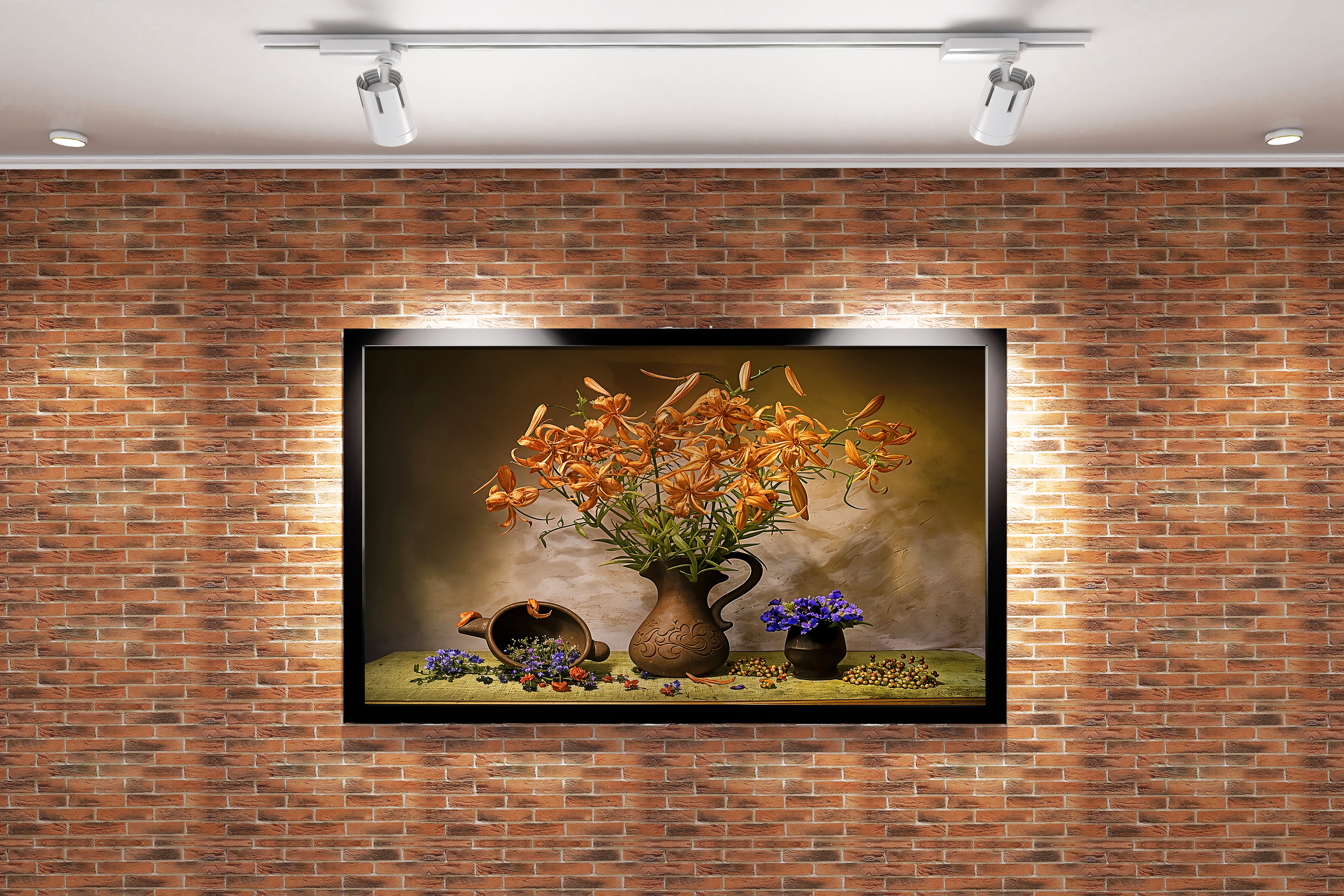 flower motif, old vase, art, kanvas tablo