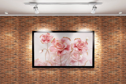 flower motif, pink roses, art, kanvas tablo
