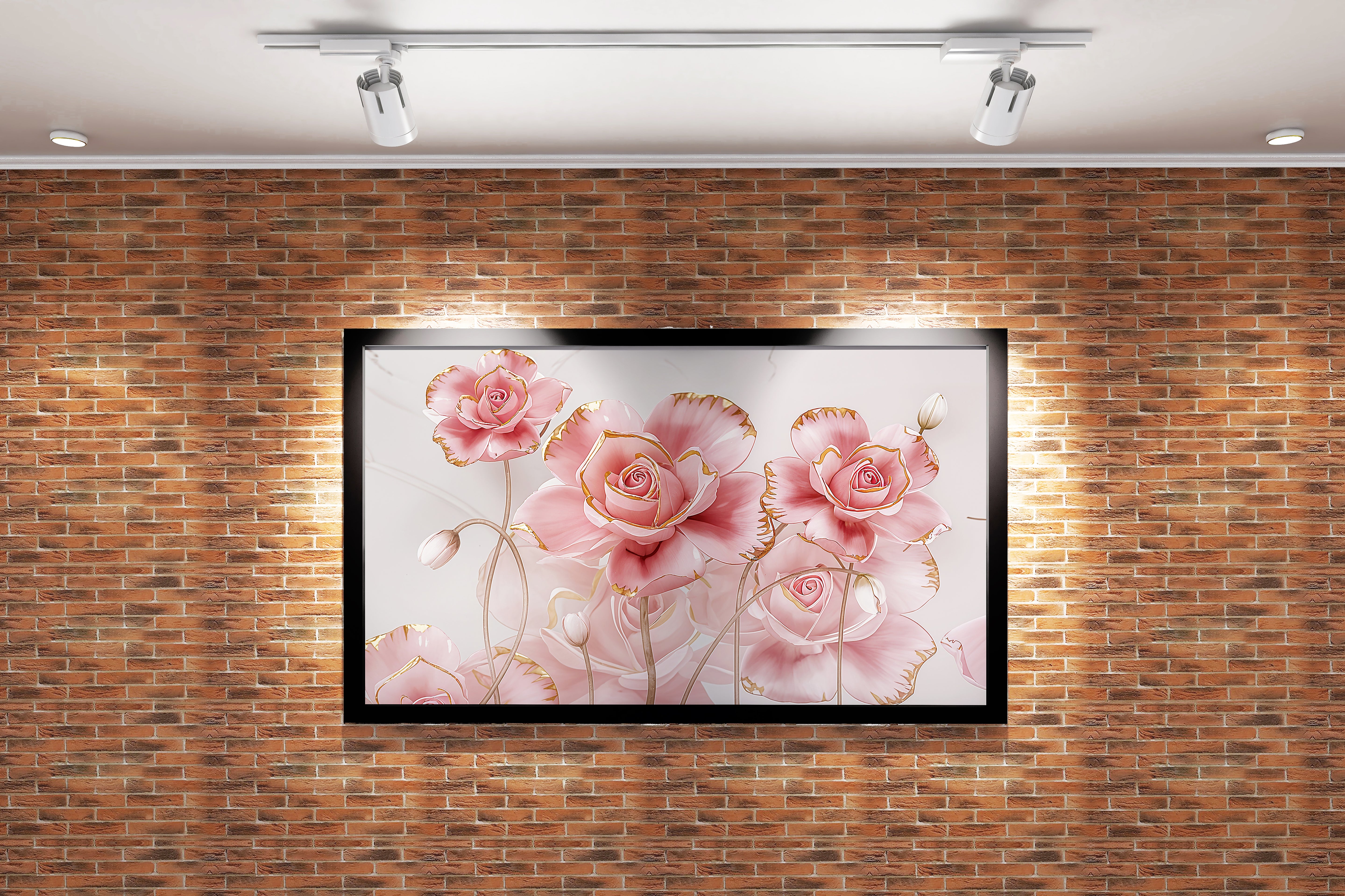 flower motif, pink roses, art, kanvas tablo