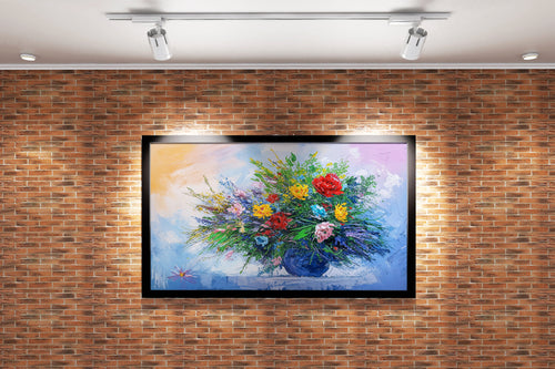 flower motif, colorful flowers/vase, art, kanvas tablo