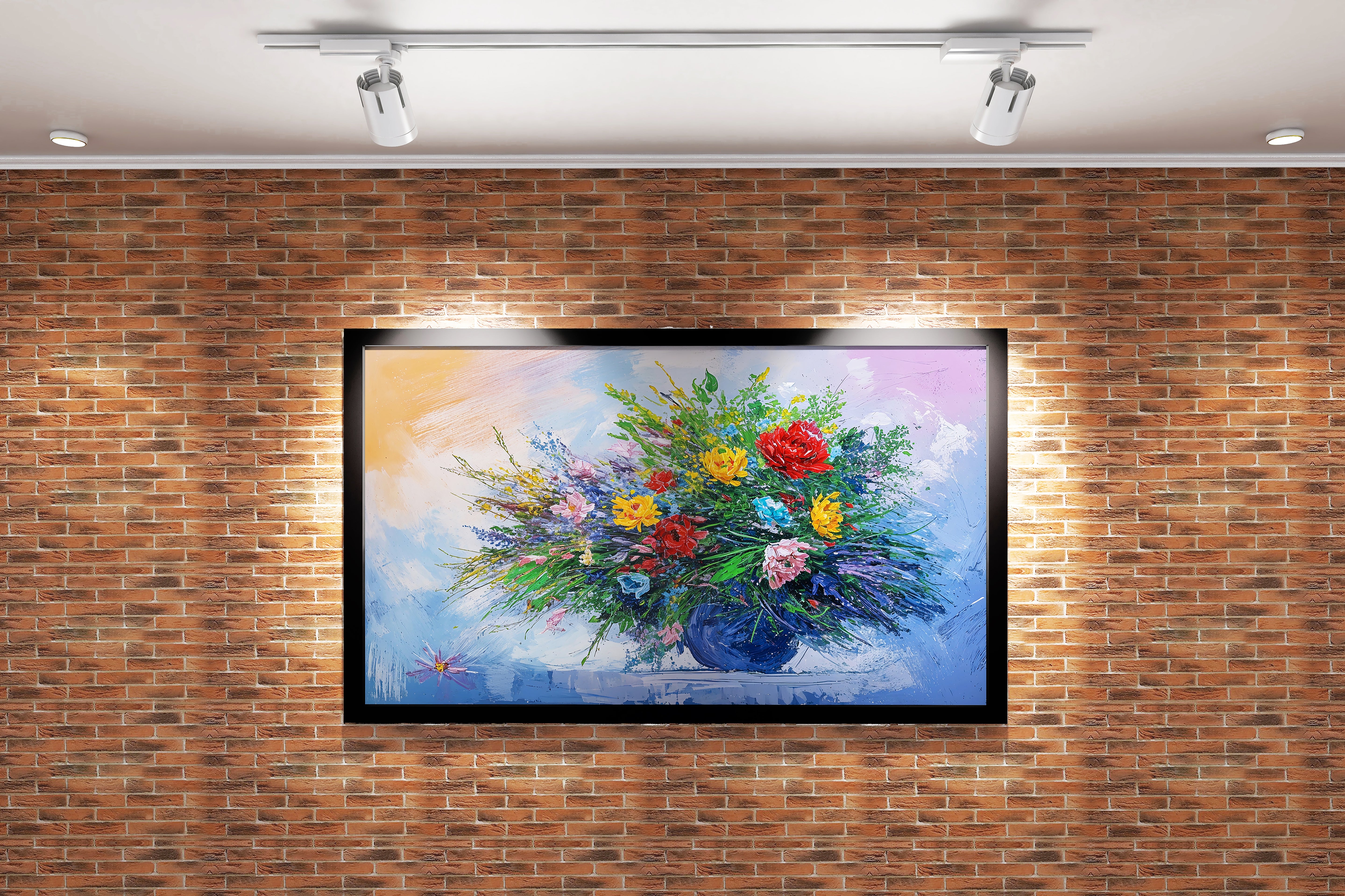 flower motif, colorful flowers/vase, art, kanvas tablo