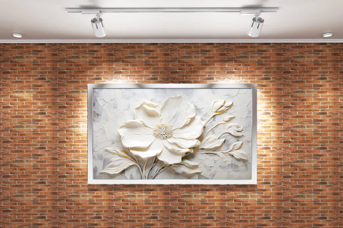 flower motif, high white relief, art, kanvas tablo