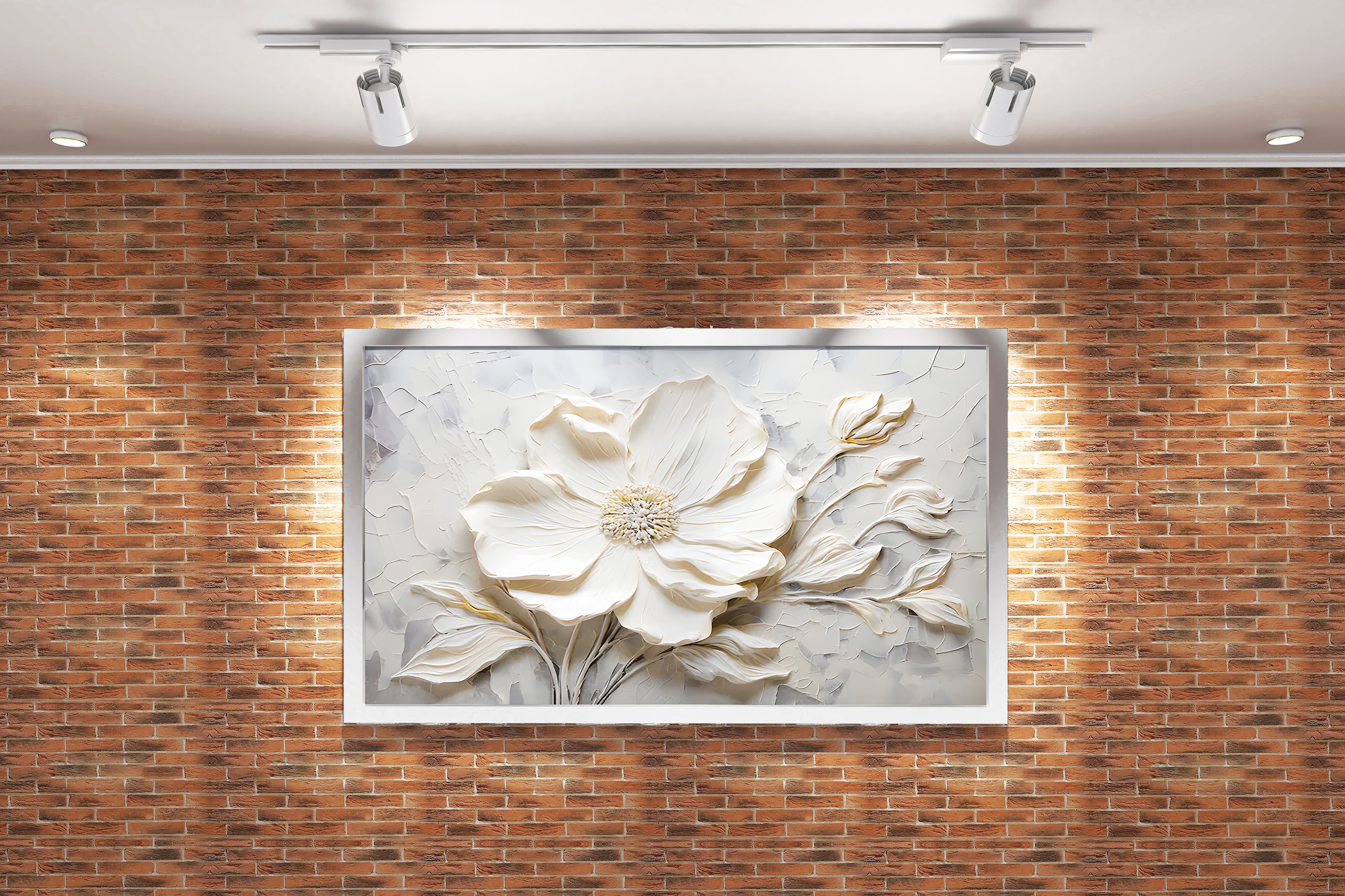 flower motif, high white relief, art, kanvas tablo