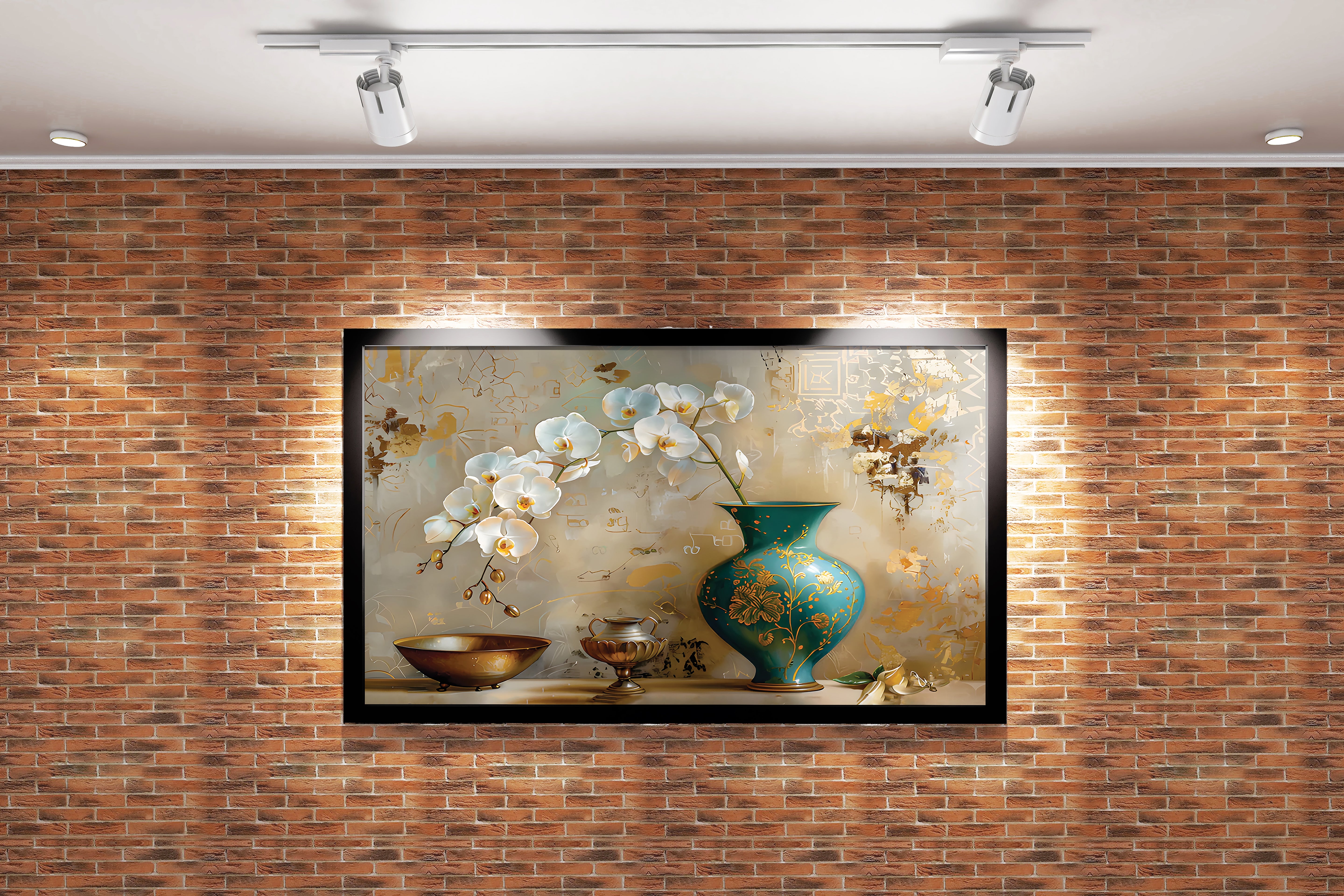 flower motif, medium vase, art, kanvas tablo