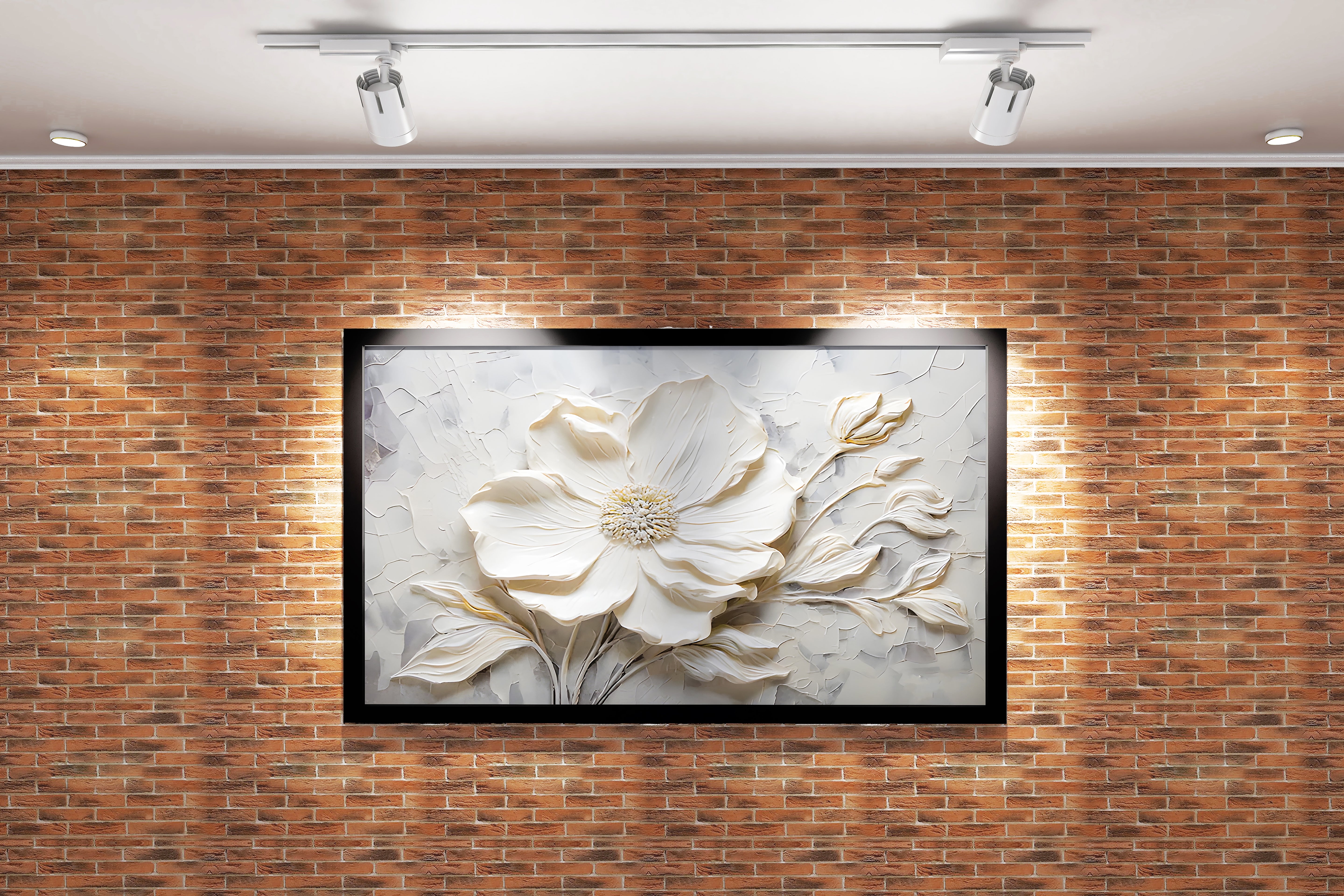 flower motif, high white relief, art, kanvas tablo