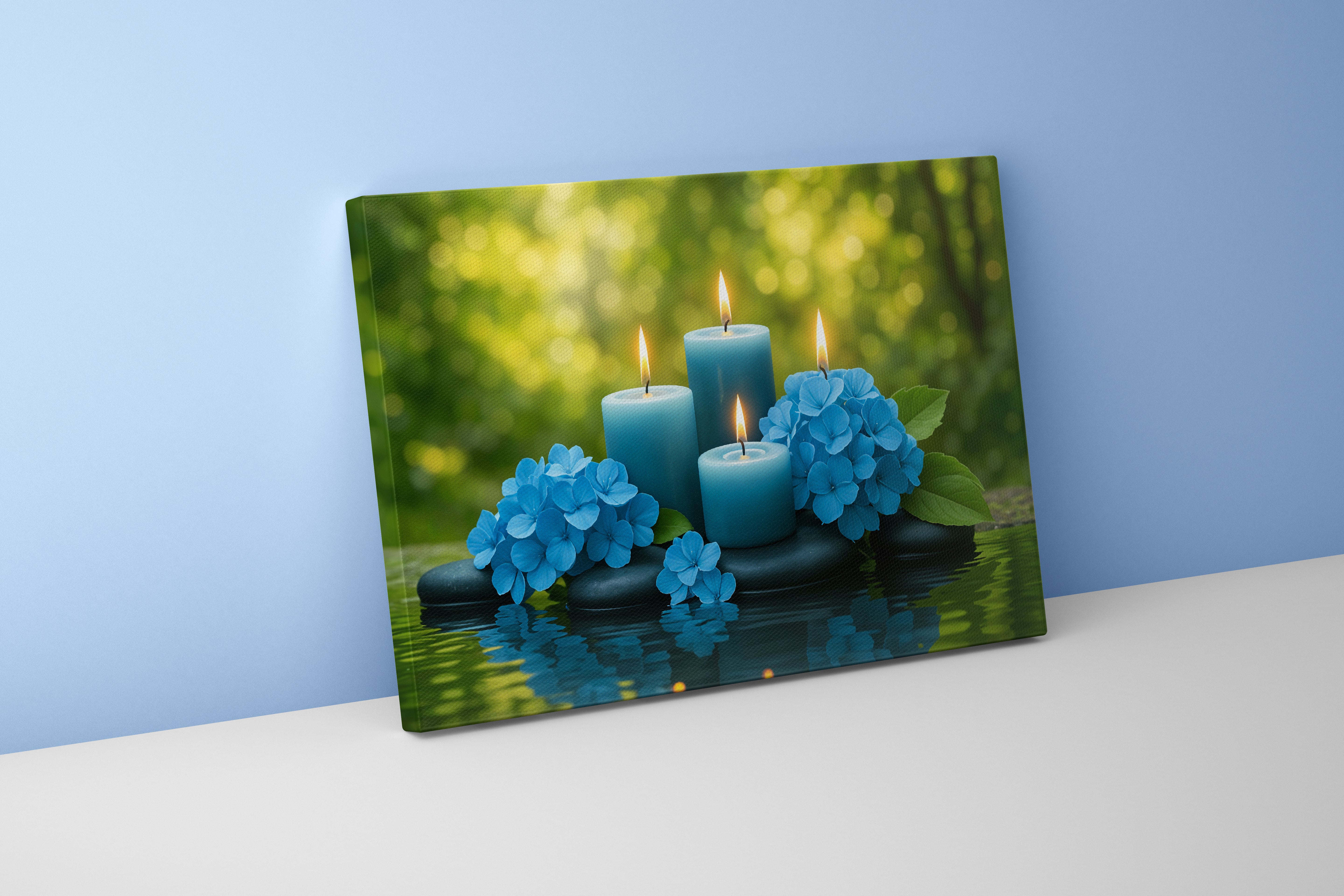 burning candles and shamrocks floating on the river, art, kanvas tablo