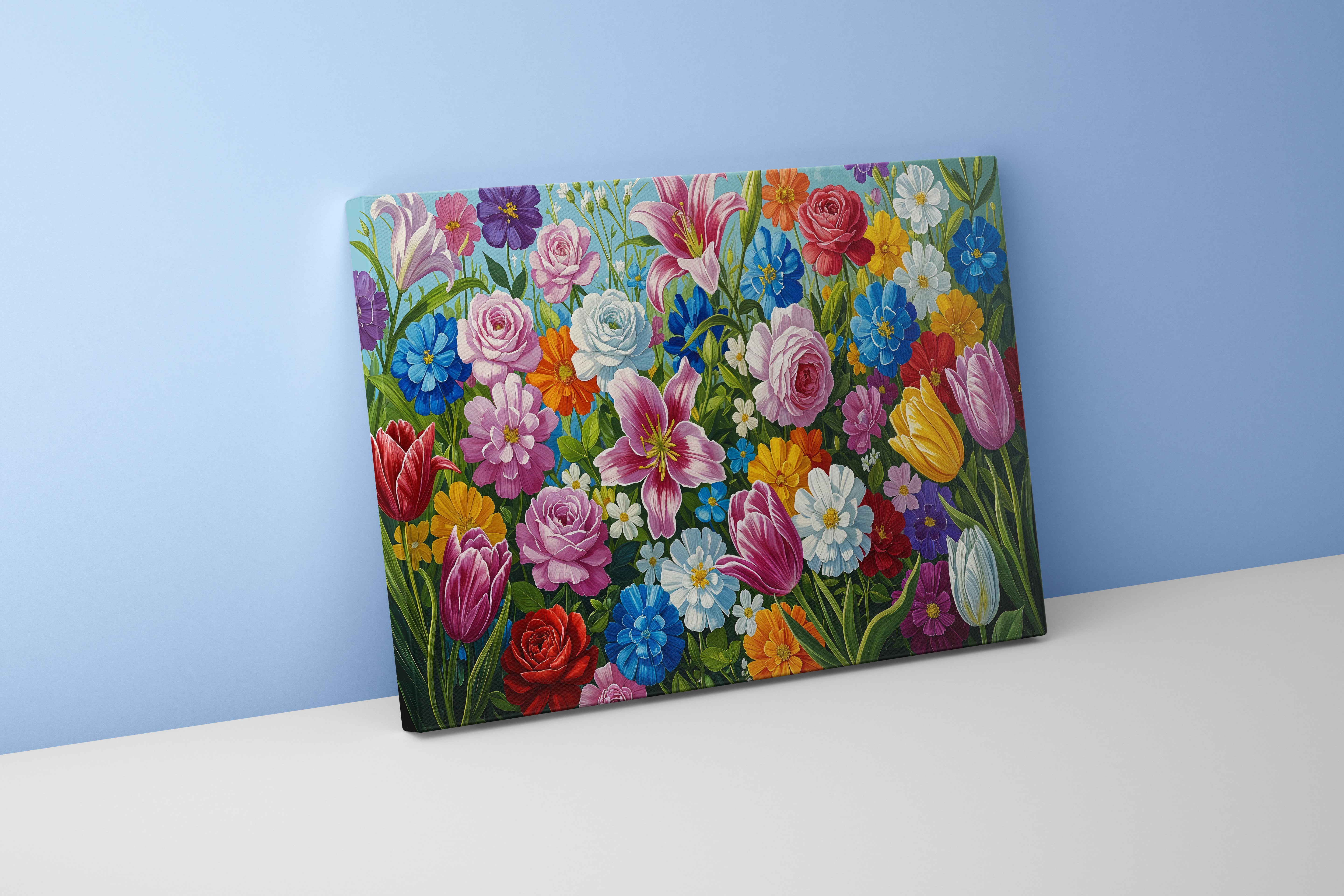 flower motif, garden of colorful flowers, art, kanvas tablo
