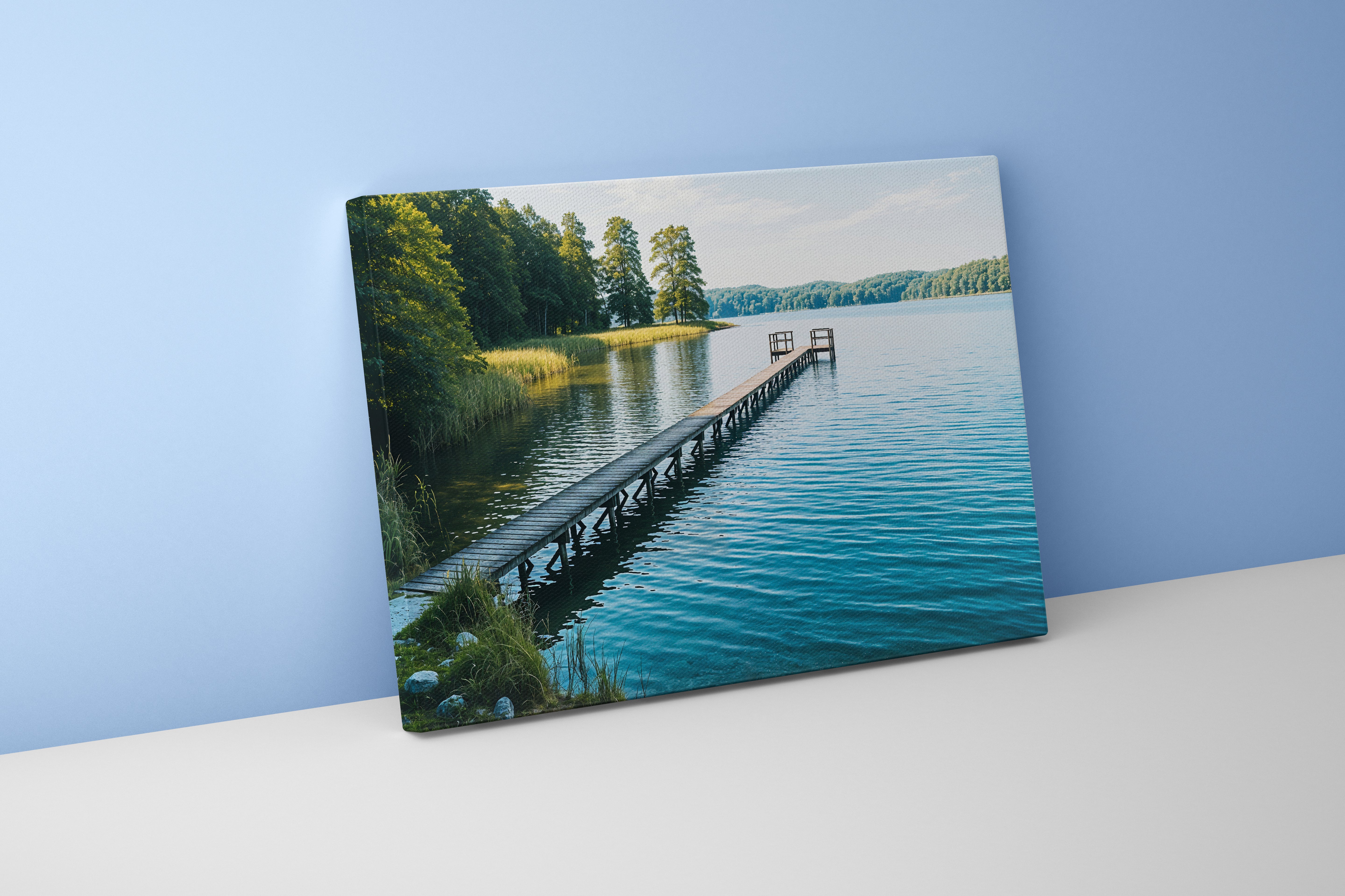 pier and nature view by the river model 2, view, ai art, art, kanvas tablo