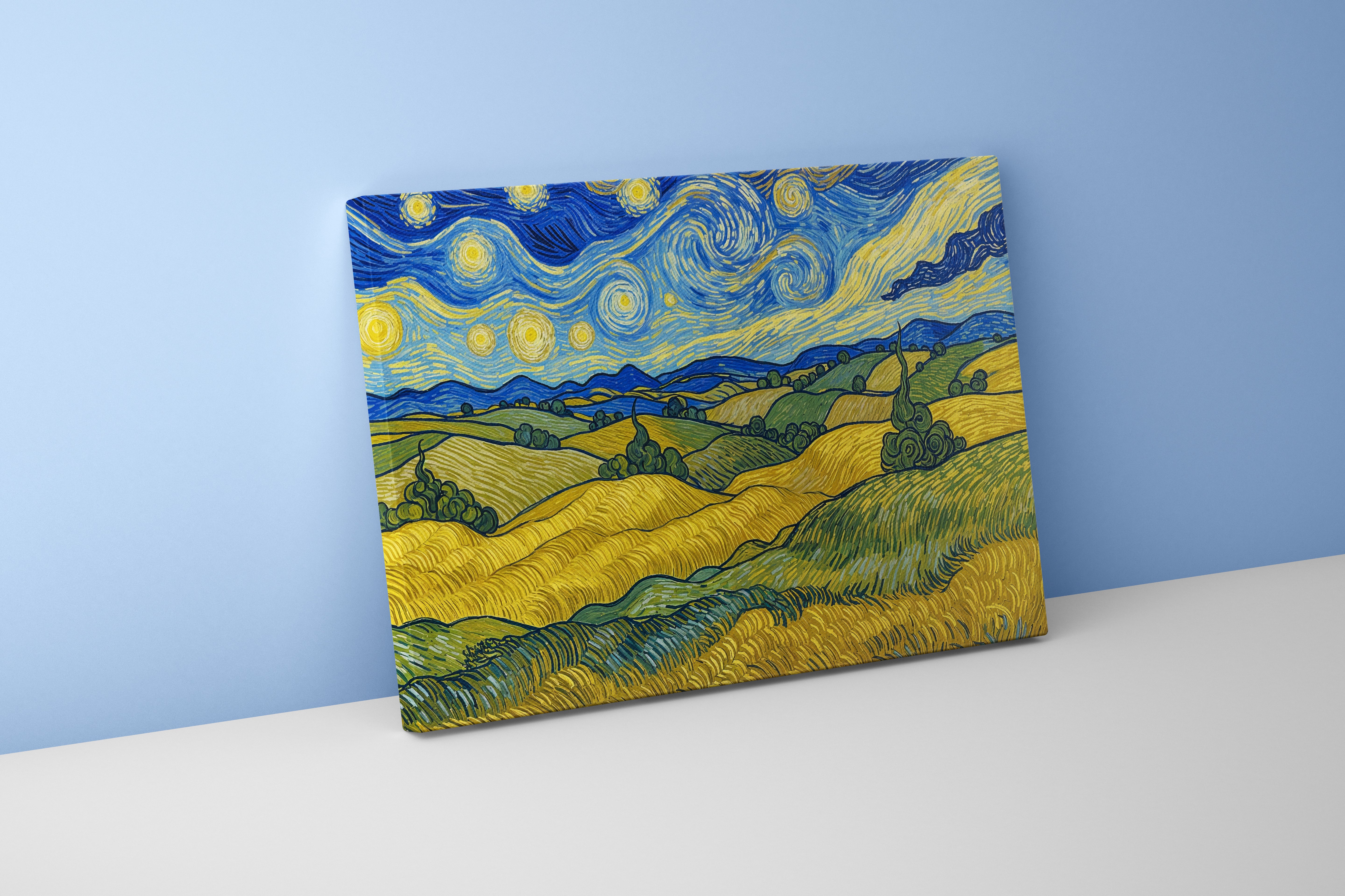 Van Gogh Starry Night style field, view, art, kanvas tablo