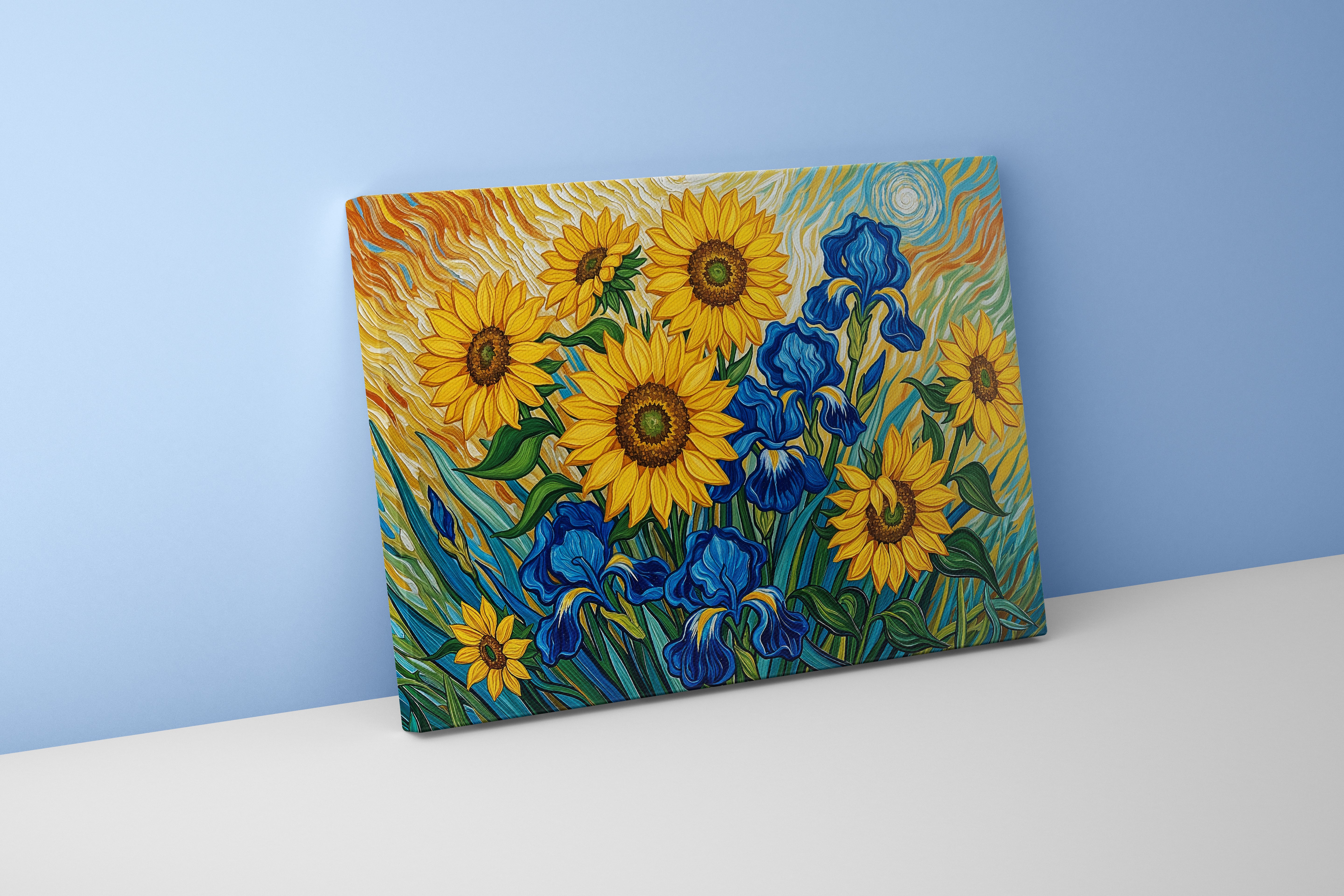 flower motif, sunflower in van gogh style, art, kanvas tablo