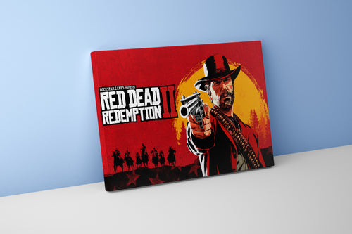 arthur morgan pointing a gun on the red dead redemption 2 cover art, gaming art, art, kanvas tablo