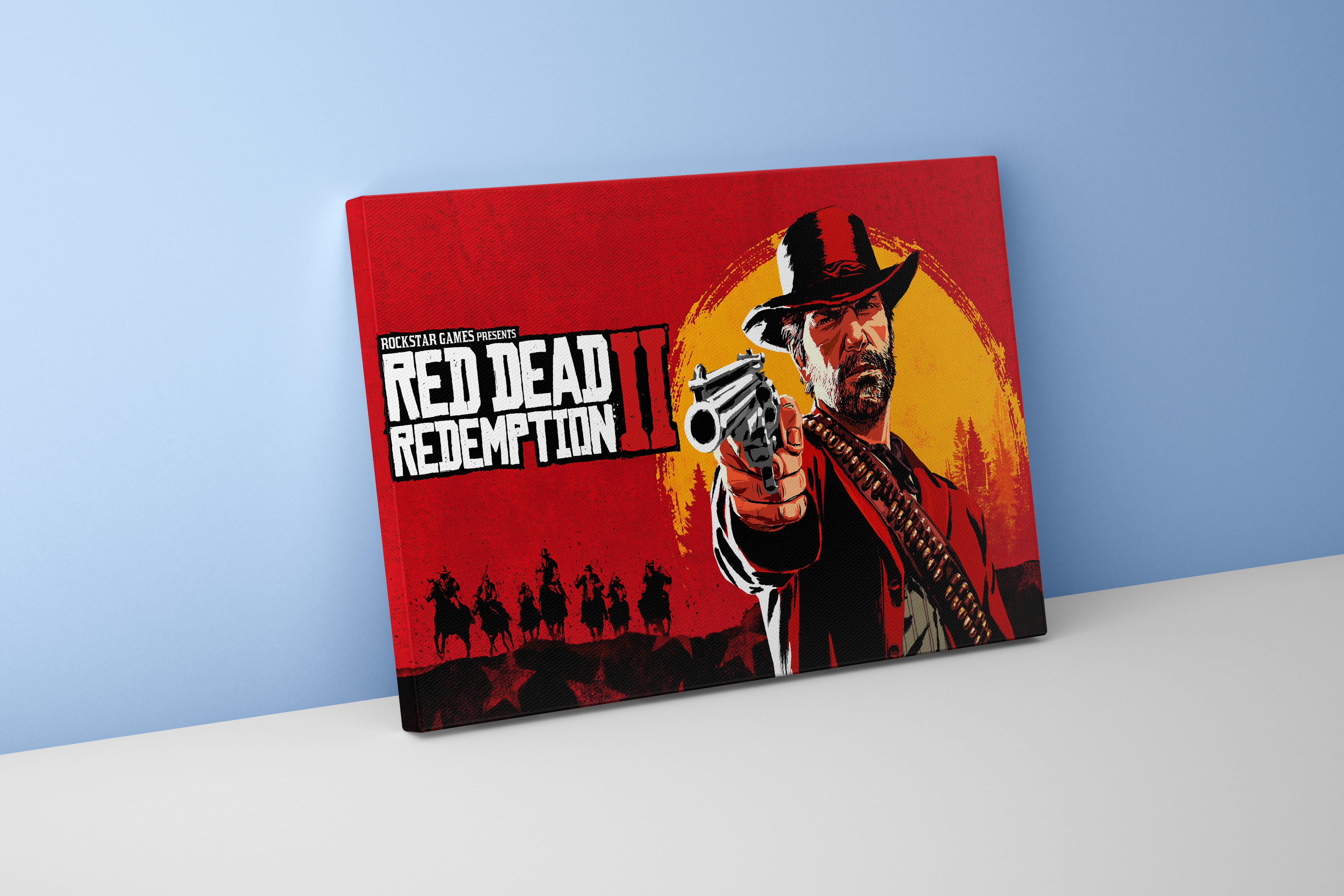 arthur morgan pointing a gun on the red dead redemption 2 cover art, gaming art, art, kanvas tablo