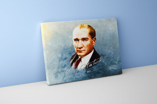 Atatürk portre with his signature model 2, art, kanvas tablo