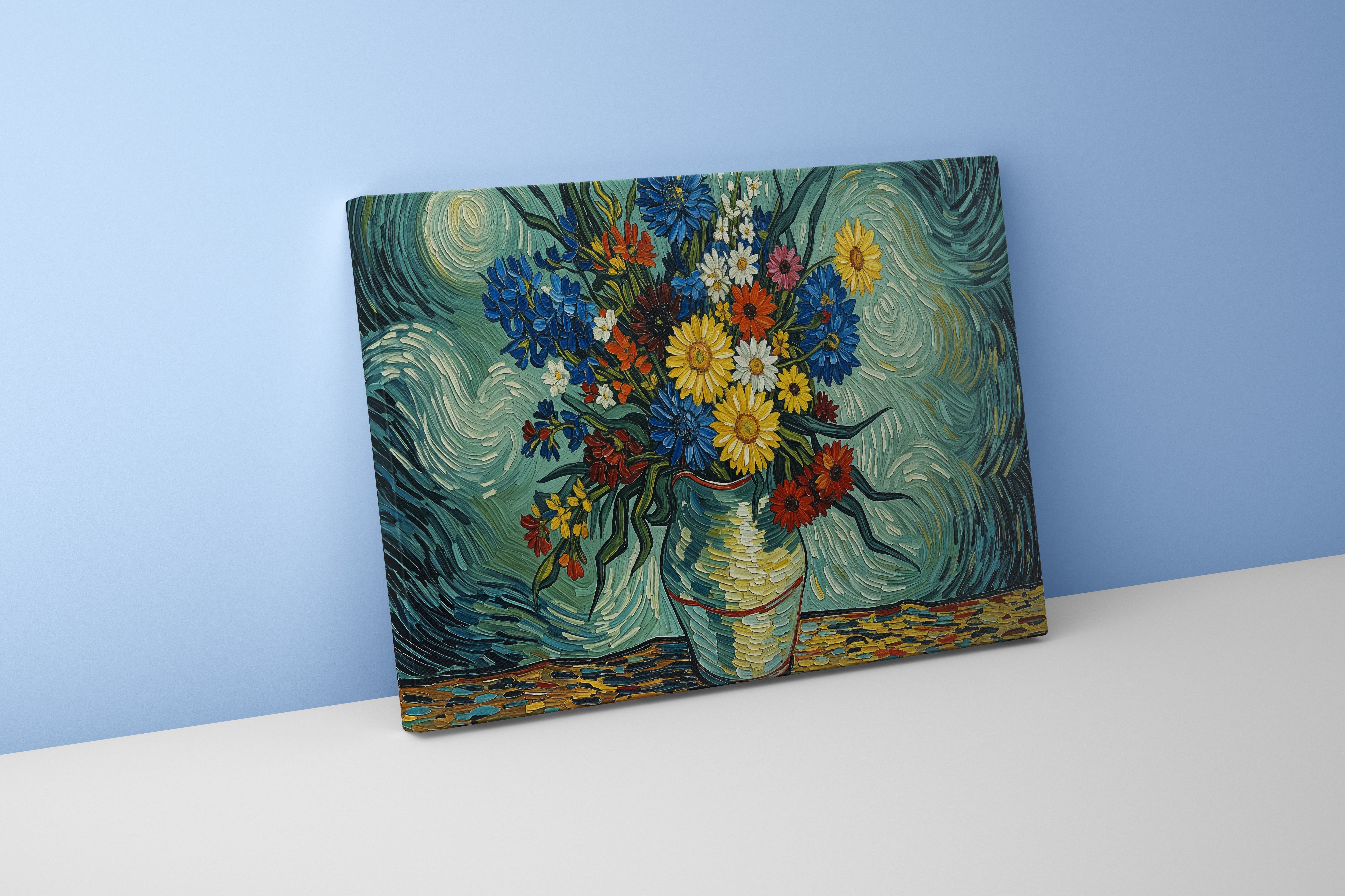 flower motif, flowers in a vase van gogh rhone themed, art, kanvas tablo
