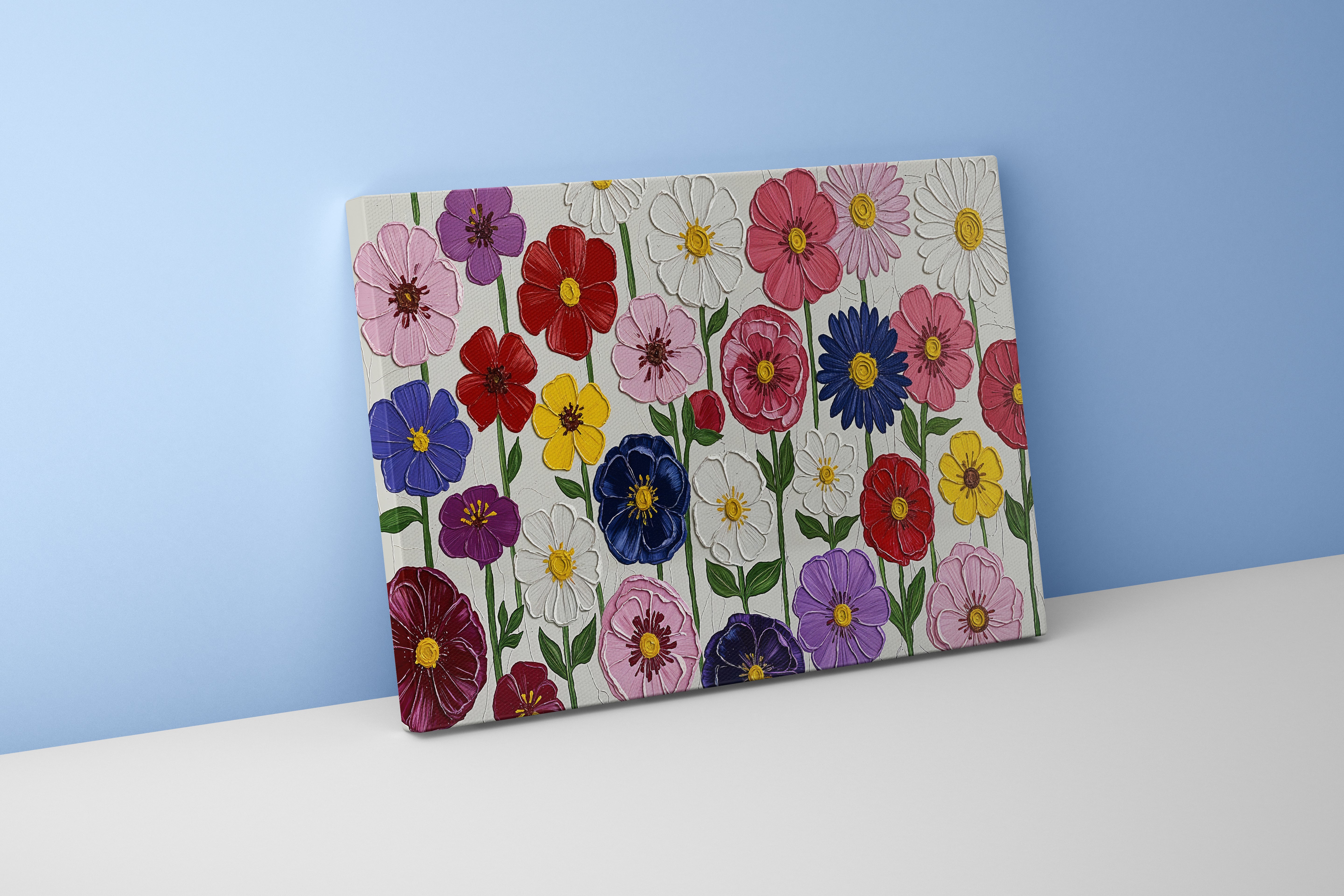 flower motif, colorful flowers, art, kanvas tablo