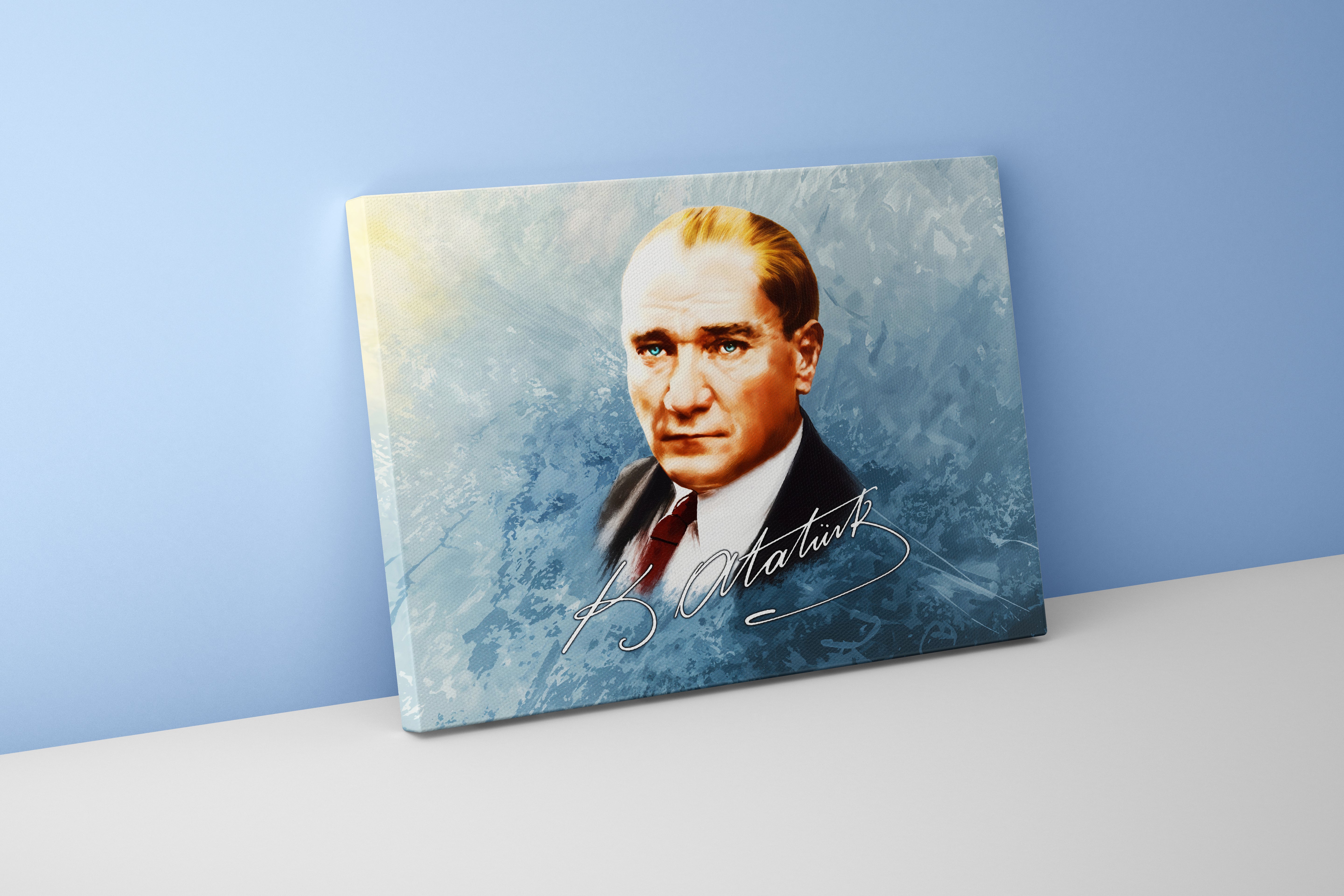 Atatürk portre with his signature model 3, art, kanvas tablo