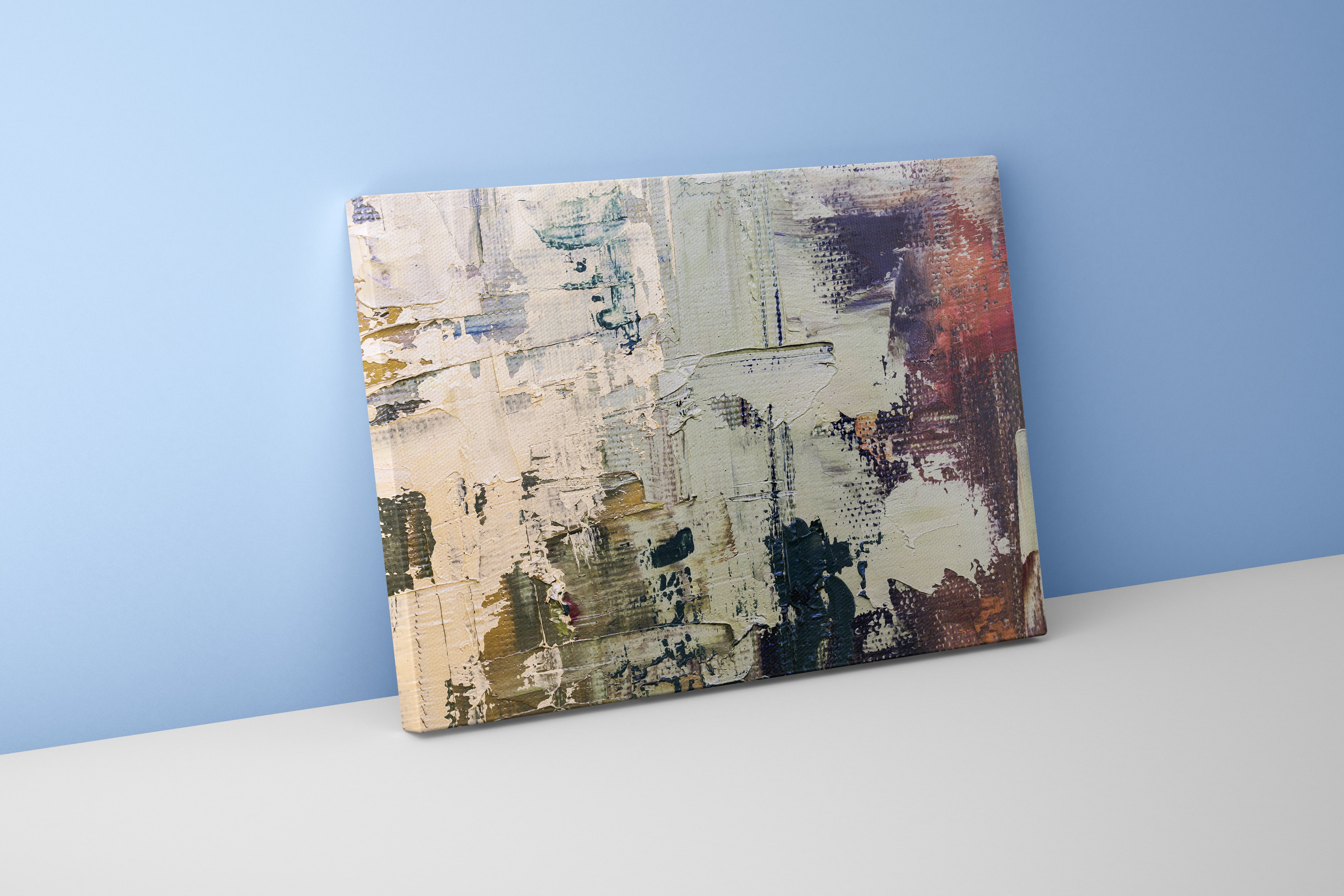 a close-up of a heavily textured abstract painting with muted, earthy color tones, abstract, art, kanvas tablo