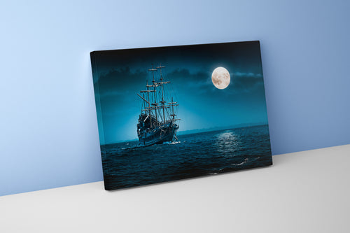 ai creation, a majestic ship sailing in the moonlight, ai art, art, kanvas tablo
