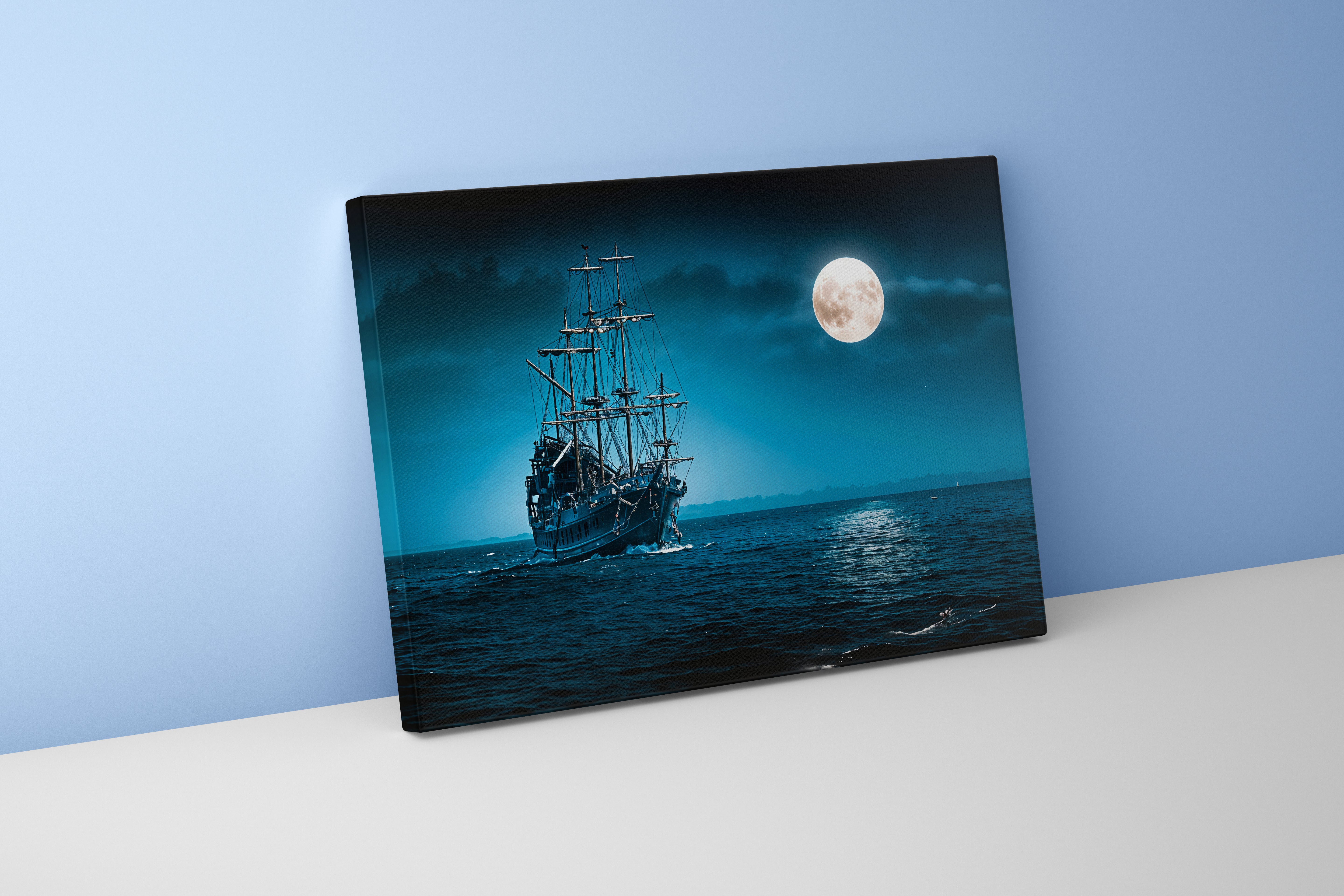 ai creation, a majestic ship sailing in the moonlight, ai art, art, kanvas tablo
