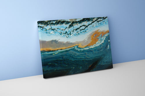 an abstract underwater photo looking up at the surface and a colorful sky, view, art, kanvas tablo