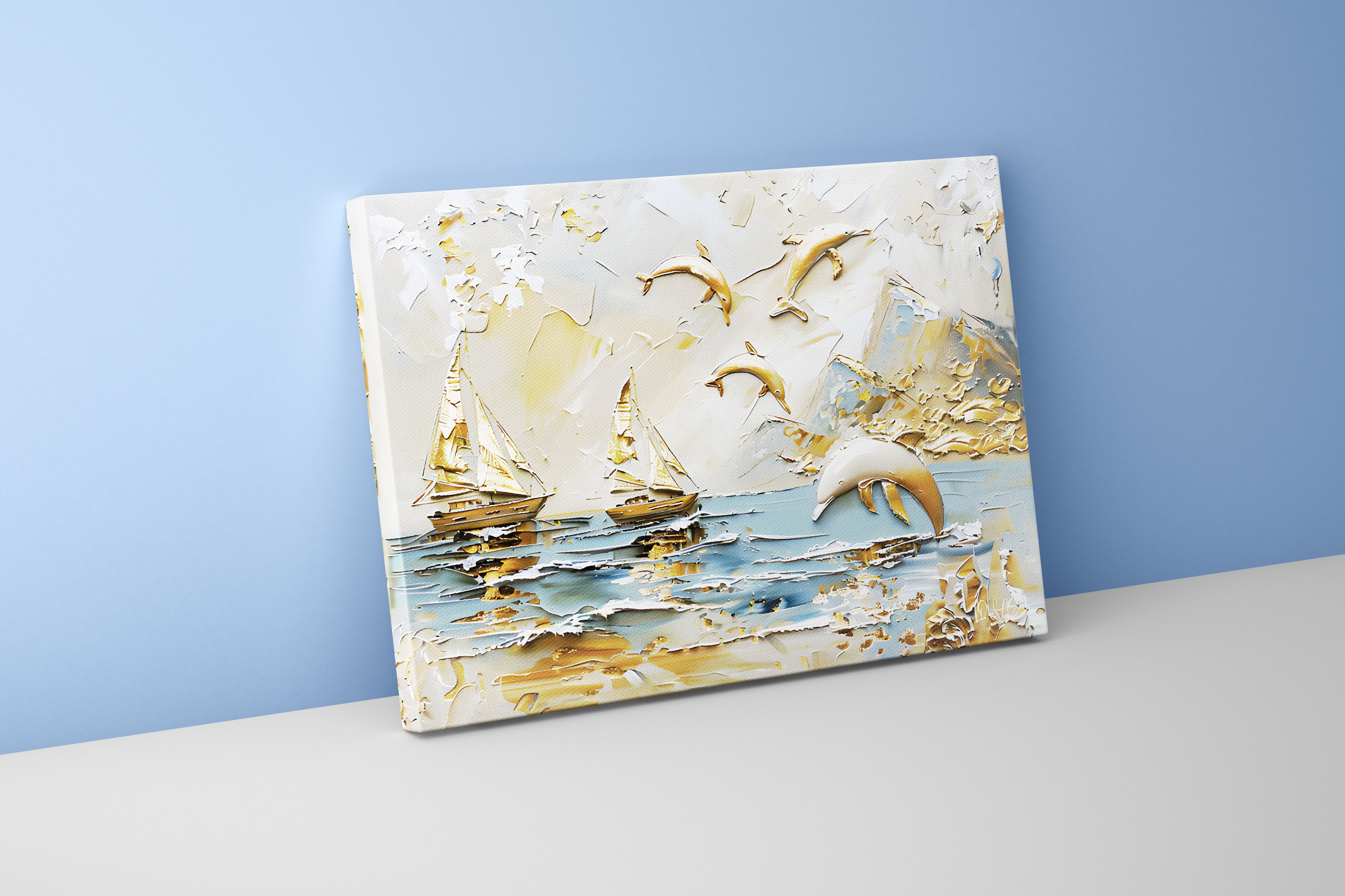 dolphin relief, art, kanvas tablo