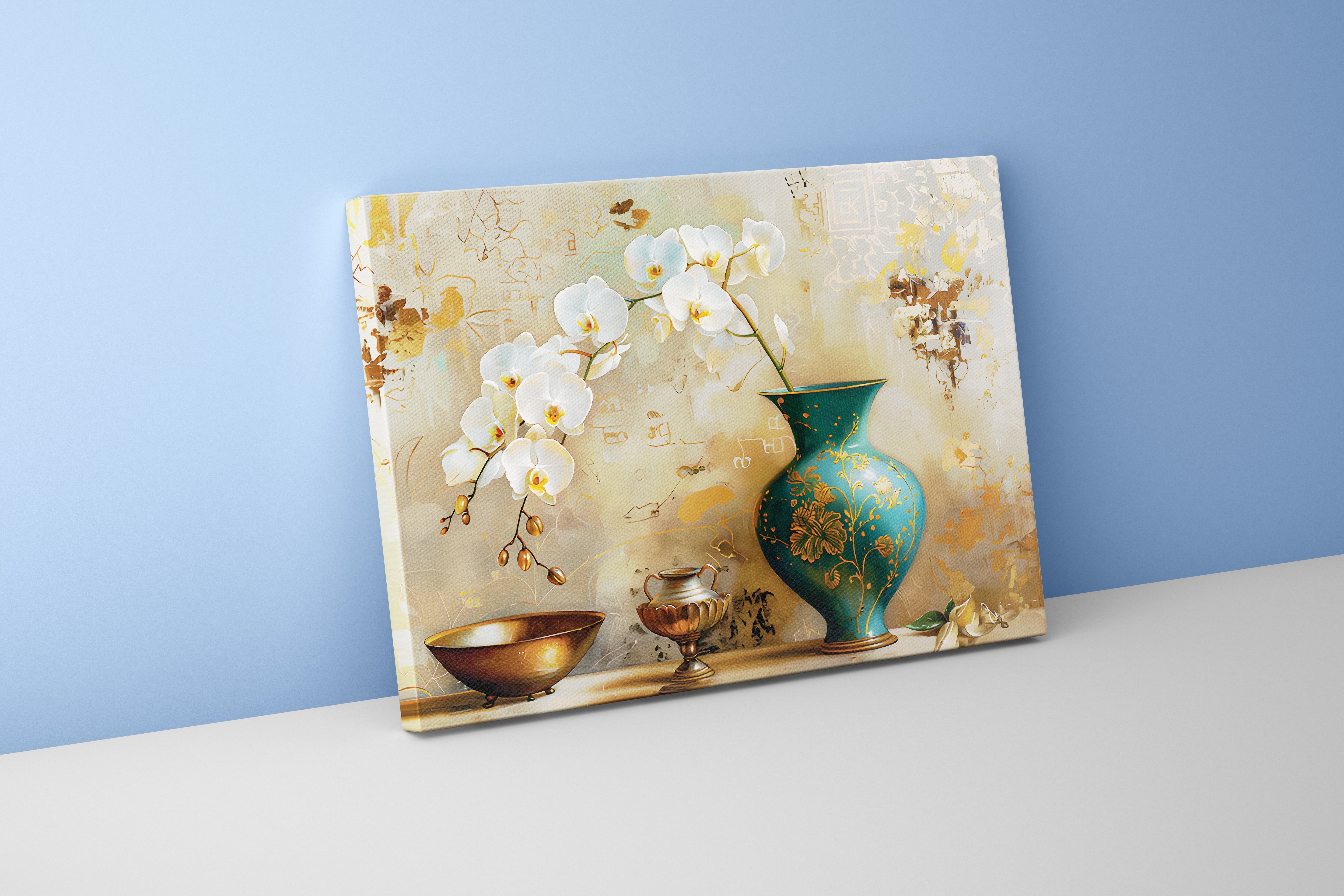 flower motif, medium vase, art, kanvas tablo