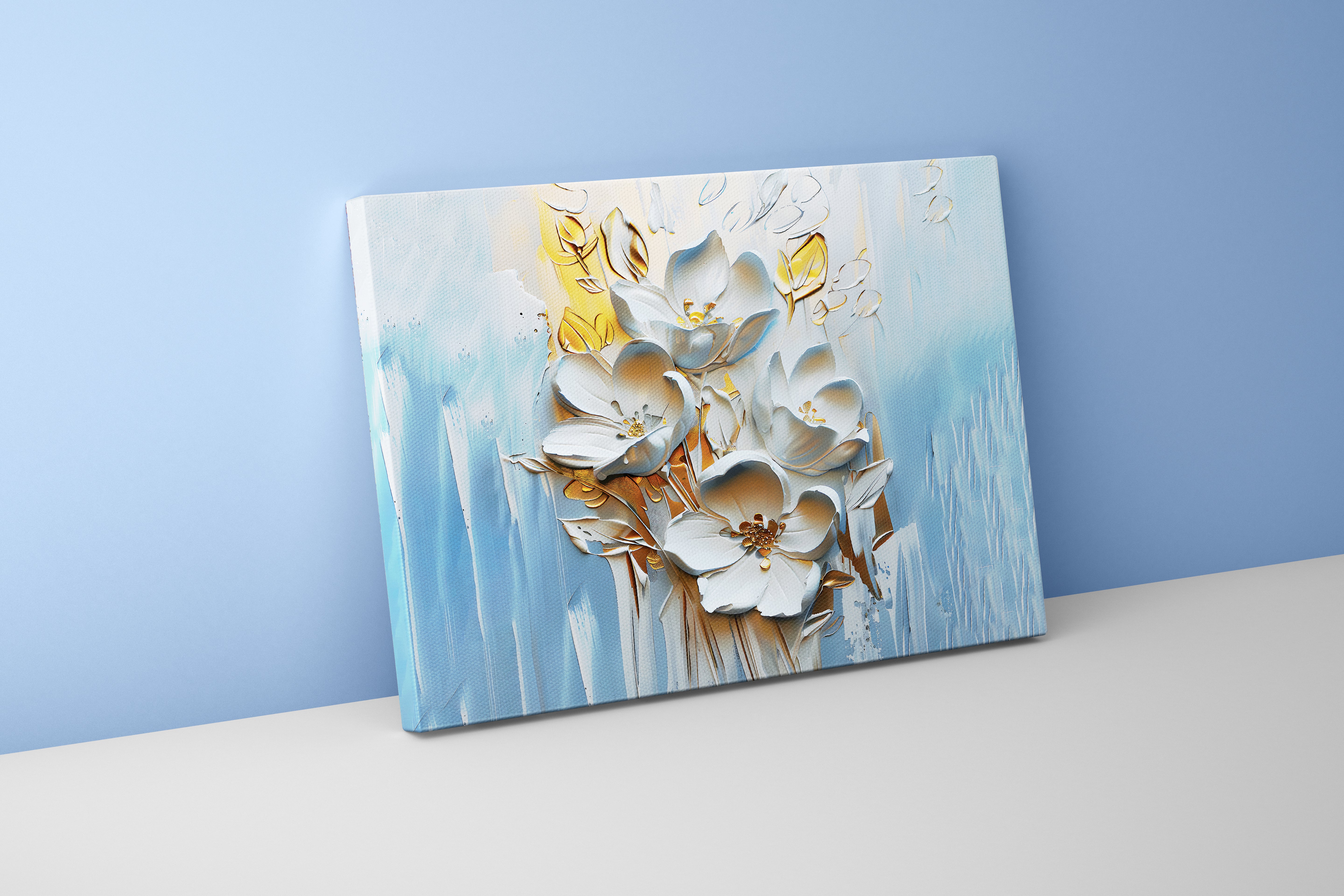flower motif, white relief with light colors, art, kanvas tablo
