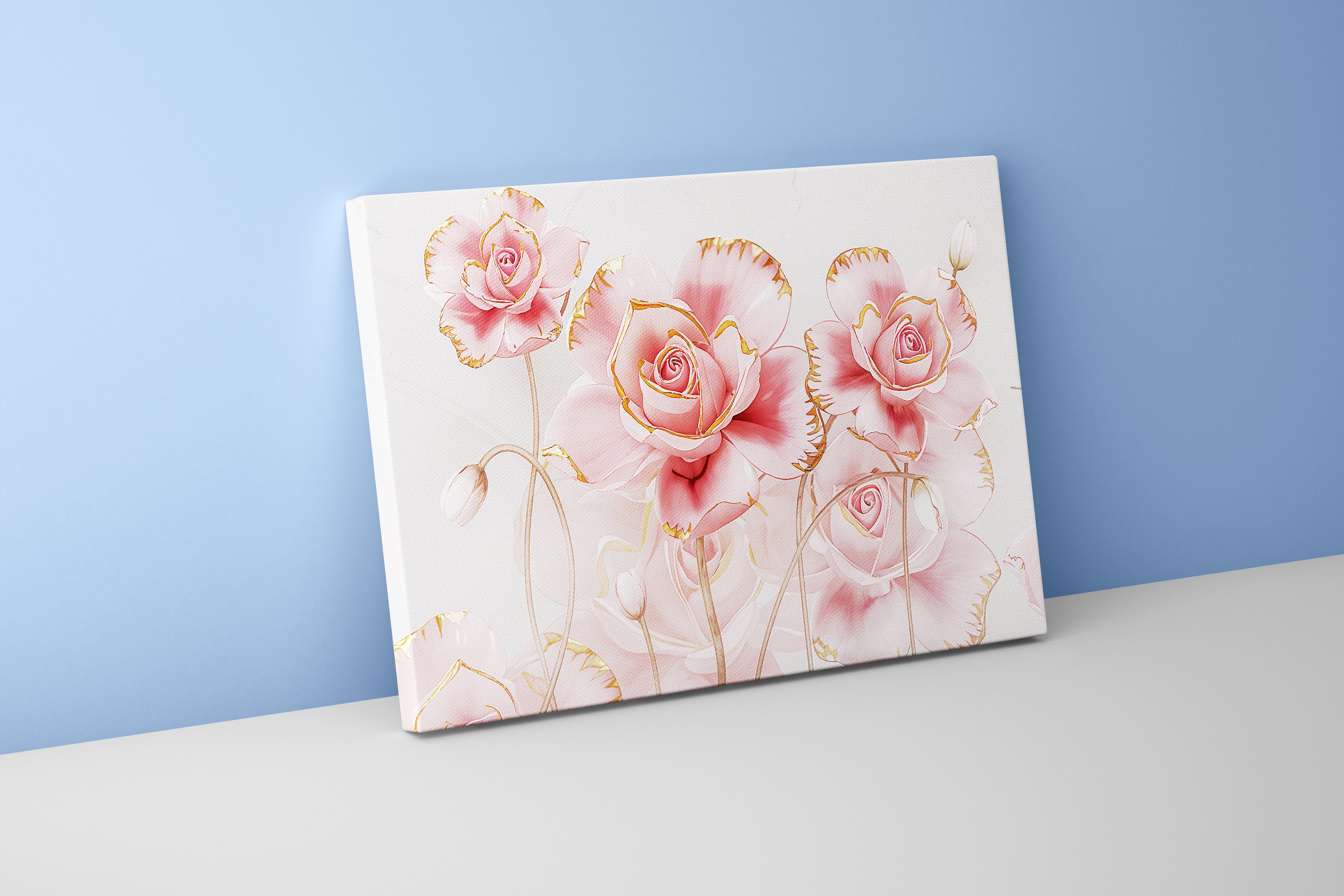 flower motif, pink roses, art, kanvas tablo
