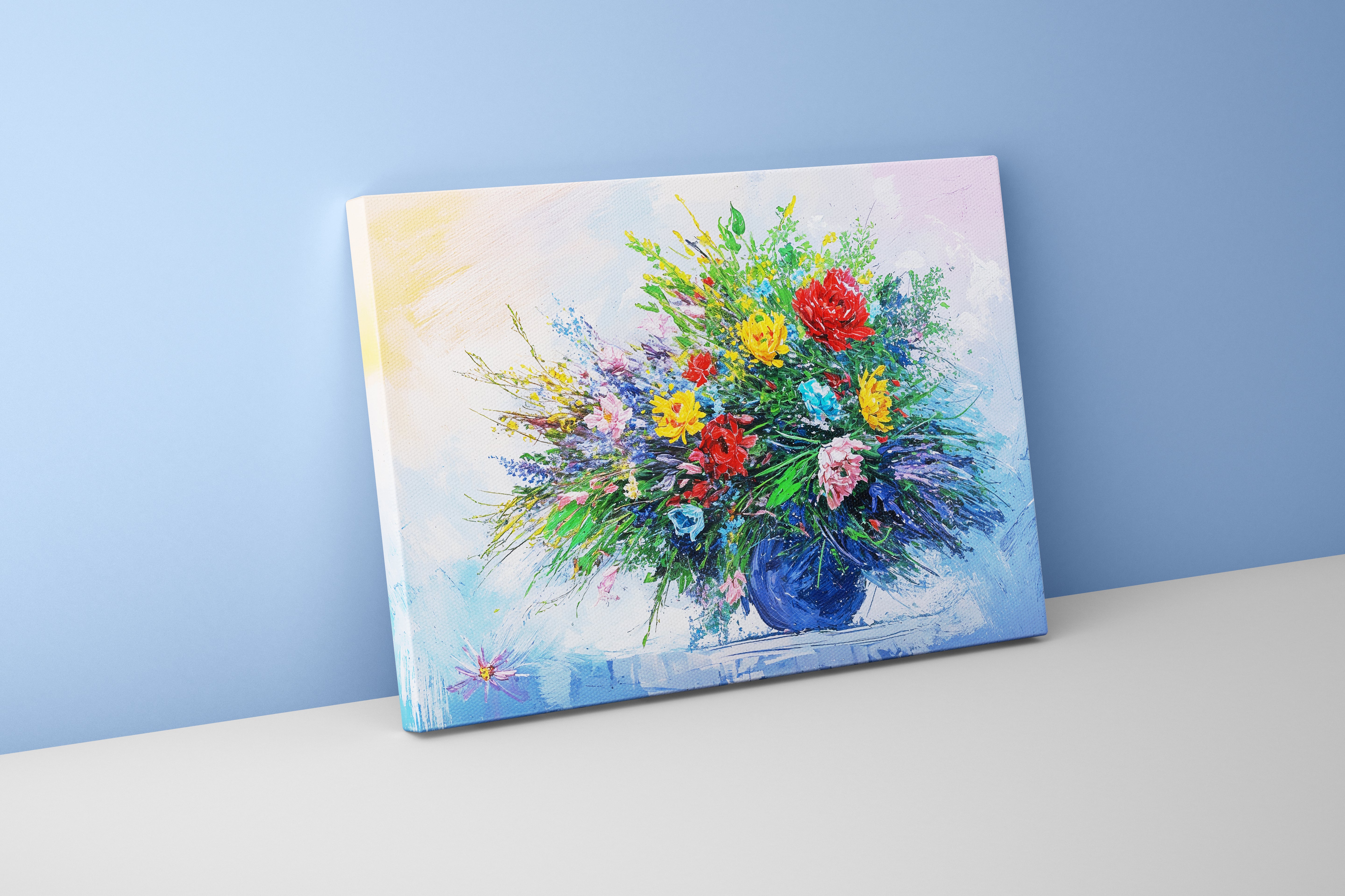 flower motif, colorful flowers/vase, art, kanvas tablo
