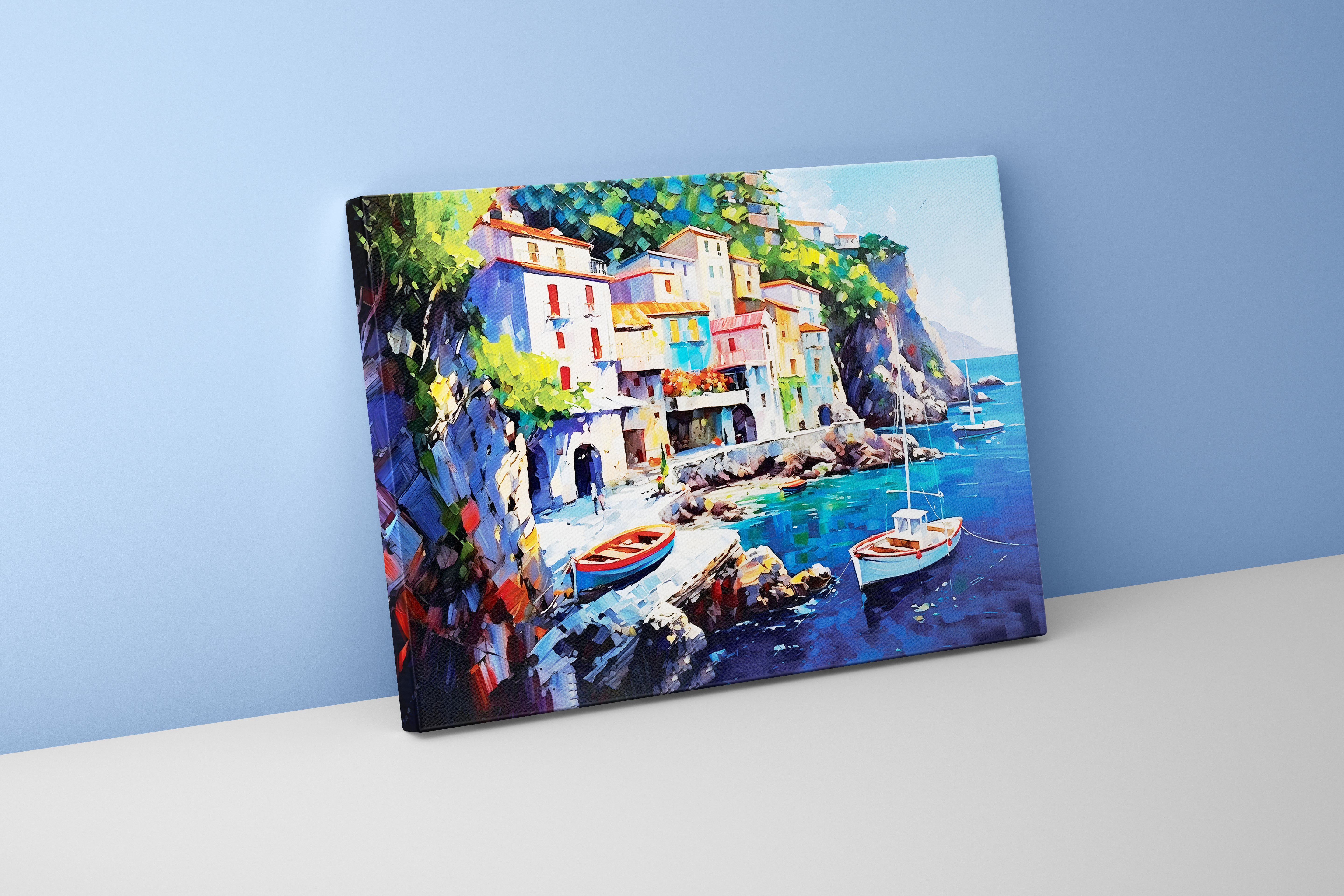 sea view with boats, art, kanvas tablo