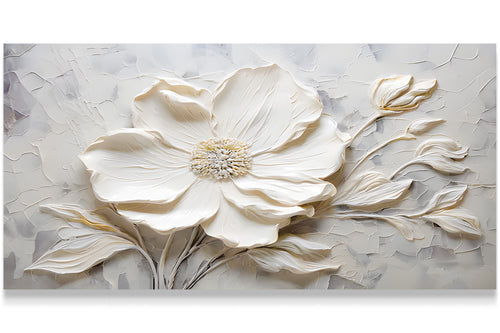 flower motif, high white relief, art, kanvas tablo