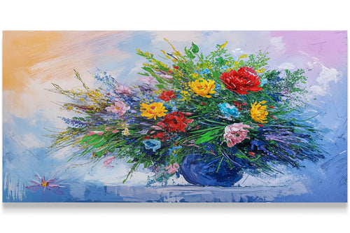 flower motif, colorful flowers/vase, art, kanvas tablo
